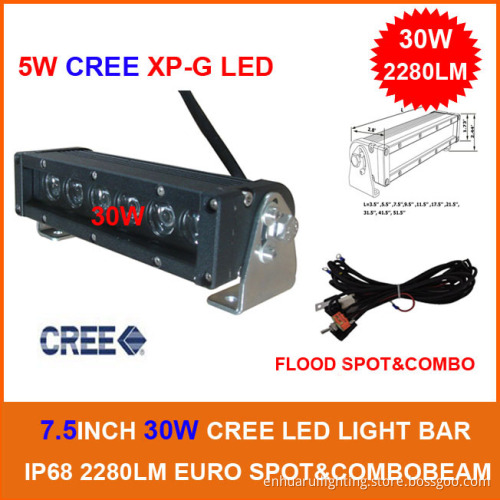 Popular 7.5inch Single Row 30W LED Light Bar, 5W CREE-XP LED, Powder Coated